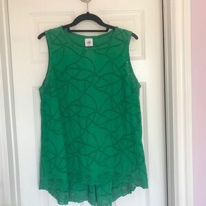 CAbi Gemma Eyelet sleeveless blouse in emerald green size Medium